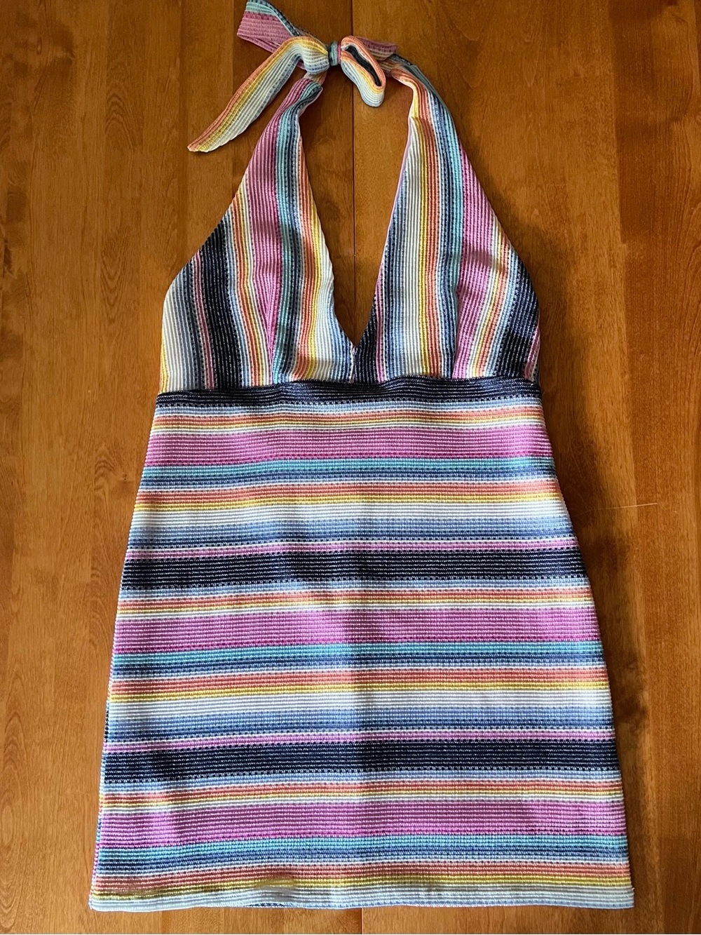 Beautiful Chaos Striped Knit Halter Neck Mini Dress